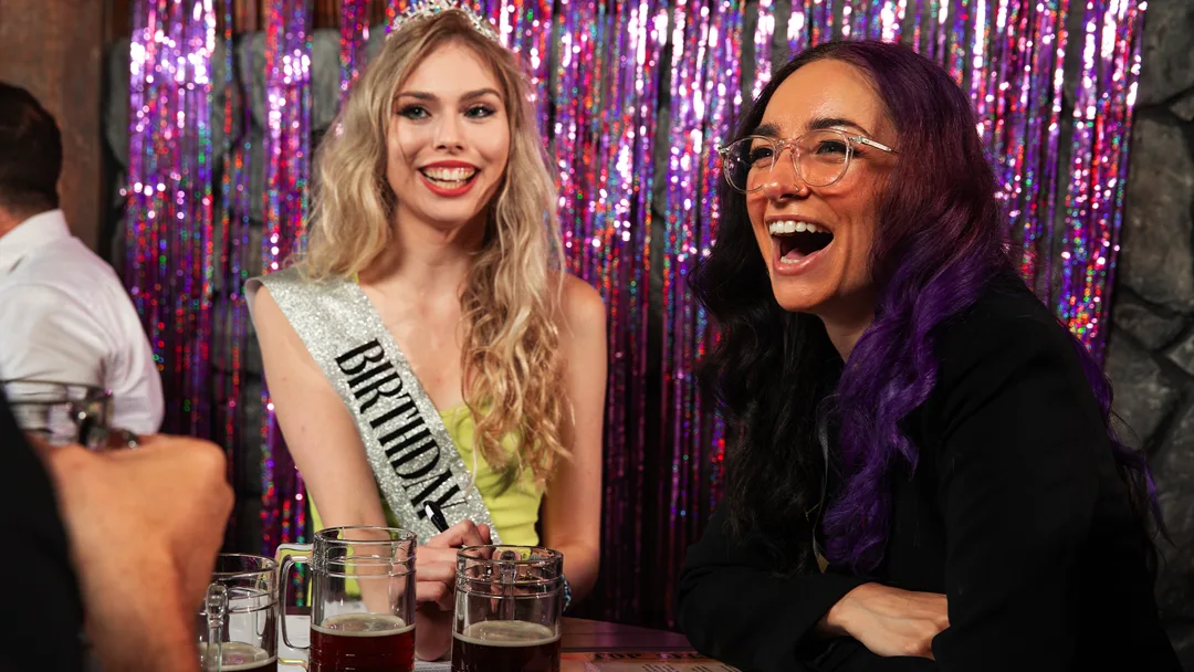 Guests celebrating at a Portland murder mystery party