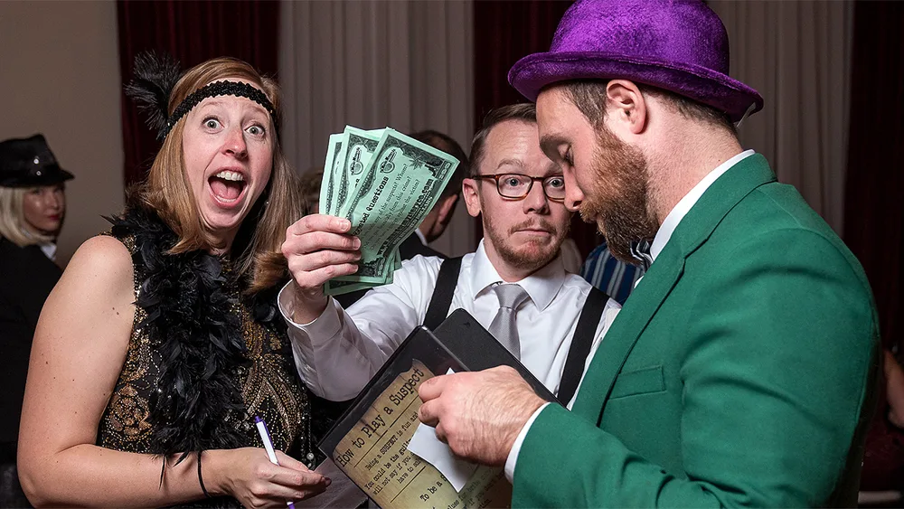 Guests enjoying a Portland murder mystery party