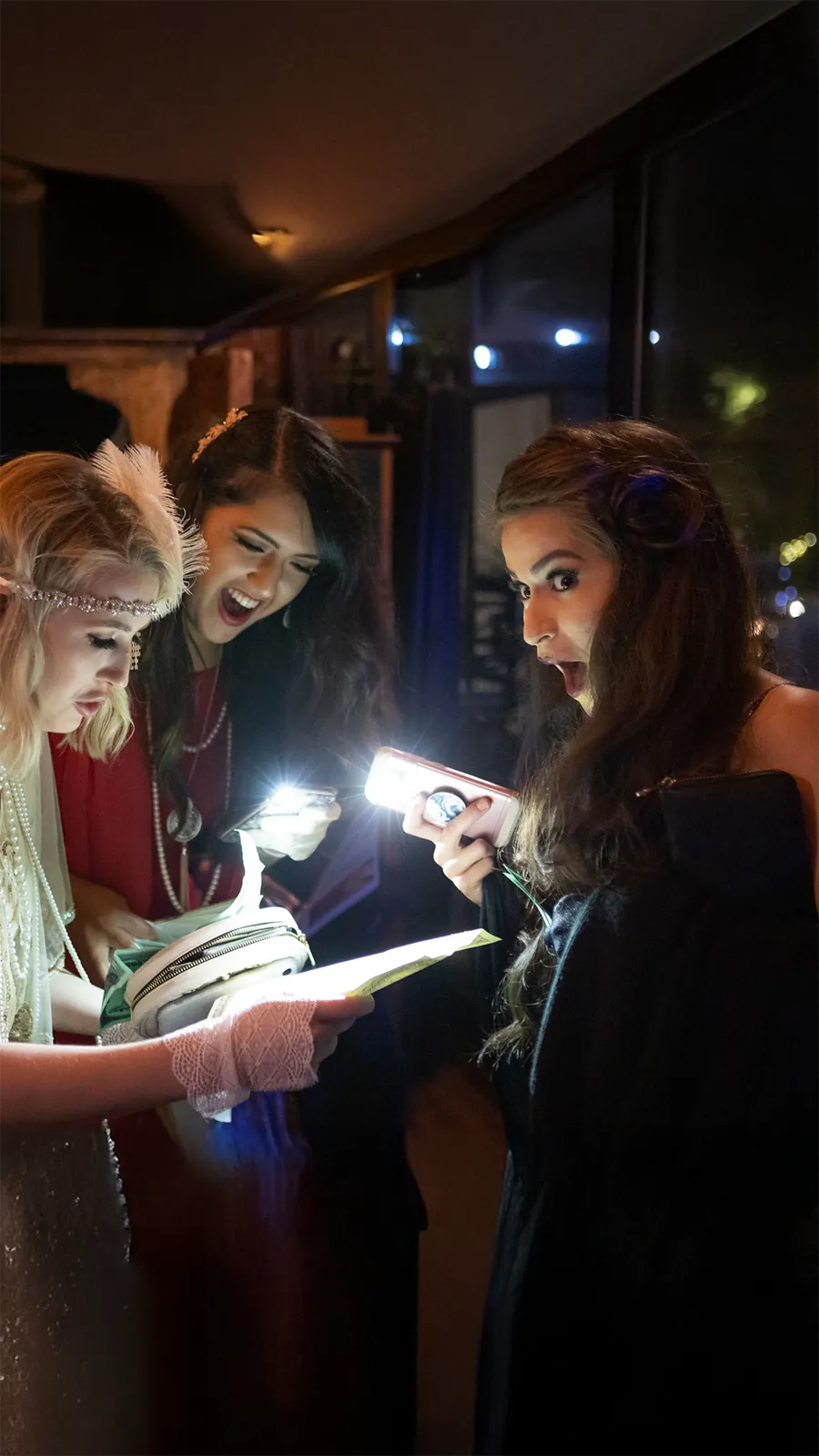 Guests at a Murder Mystery Company public dinner show in Portland